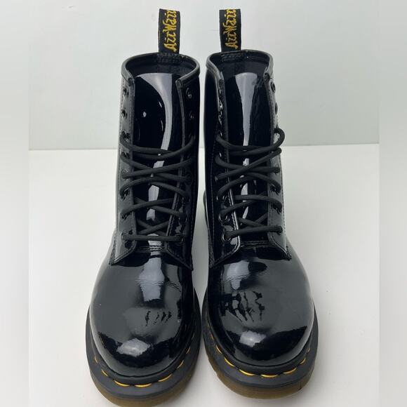 Dr. Martens Black Patent Leather Classic 1460 Lace Up Combat Boots - Picture 2 of 12